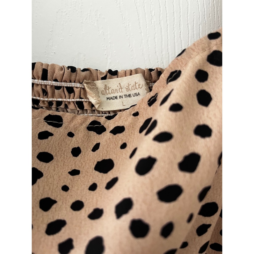 Tan Black Dalmation Spot Print Square Neck Smocked Crop Top Long Sleeve‎ Large - Picture 2 of 6